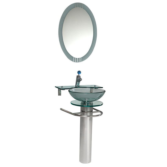 Fresca Ovale Modern Glass Bathroom Vanity w/ Frosted Edge Mirror