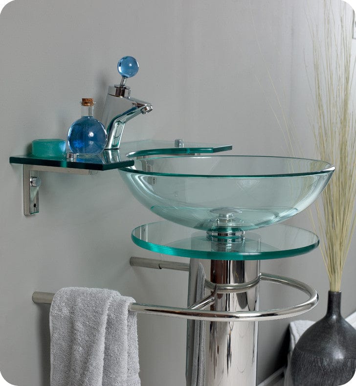 Fresca Ovale Modern Glass Bathroom Vanity w/ Frosted Edge Mirror