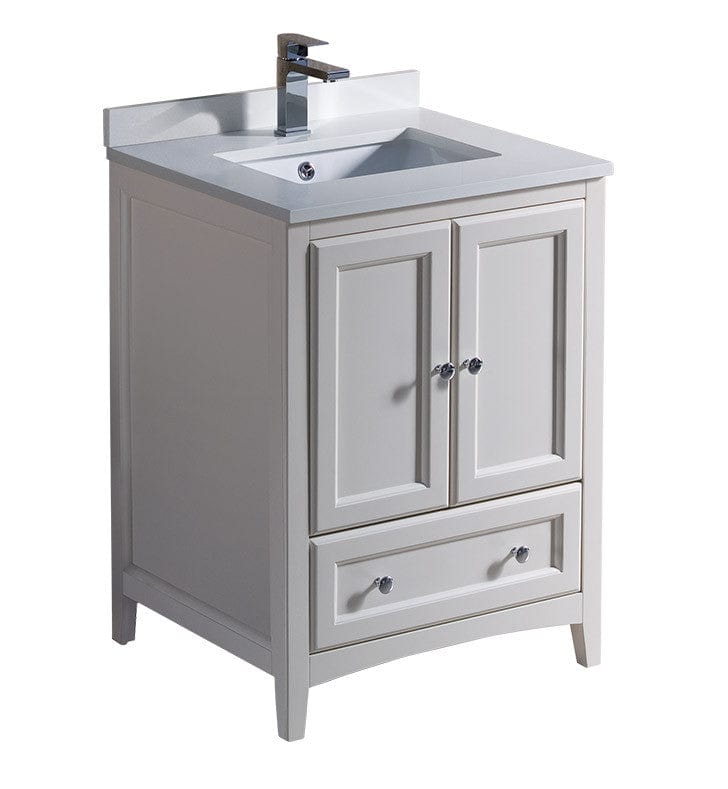 Fresca Oxford 24" Antique White Traditional Bathroom Cabinet w/ Top & Sinks