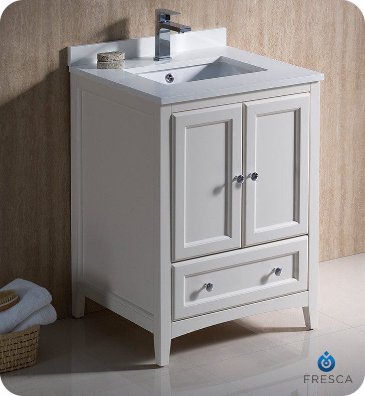 Fresca Oxford 24 Antique White Traditional Bathroom Cabinet w/ Top & Sinks