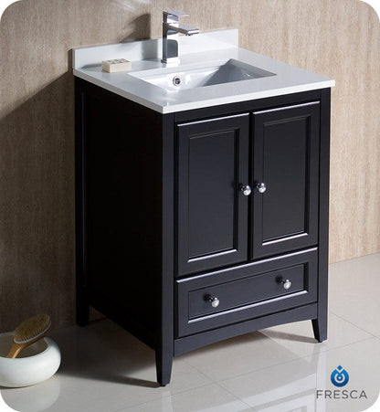 Fresca Oxford 24 Espresso Traditional Bathroom Cabinet w/ Top & Sink