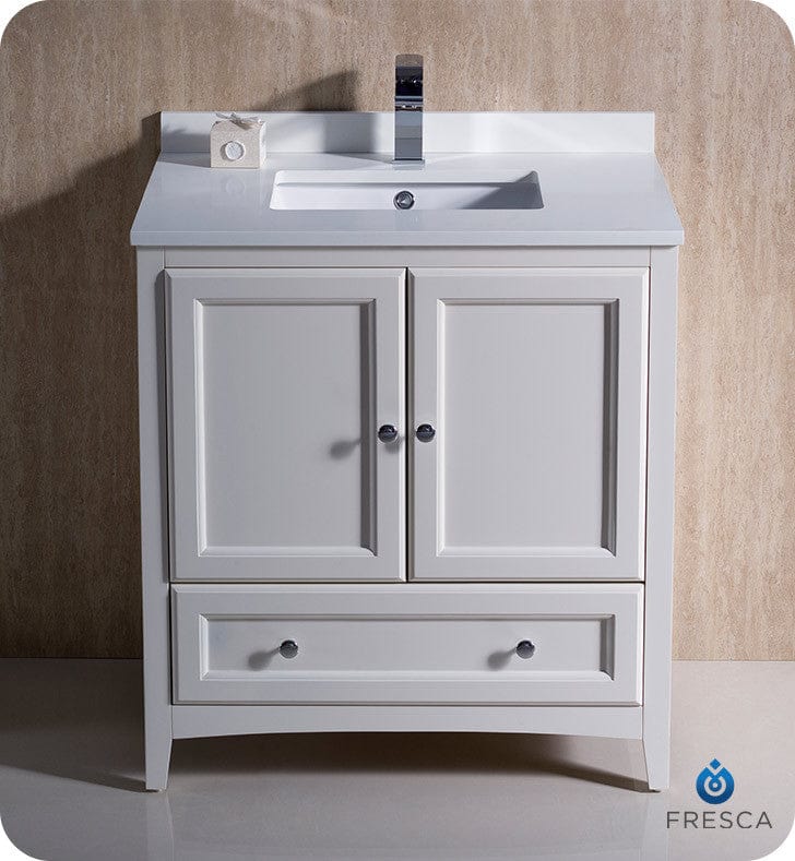 Fresca Oxford 30 Antique White Traditional Bathroom Cabinet w/ Top & Sink