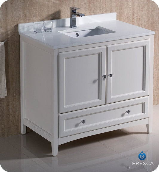 Fresca Oxford 36 Antique White Traditional Bathroom Cabinet w/ Top & Sink