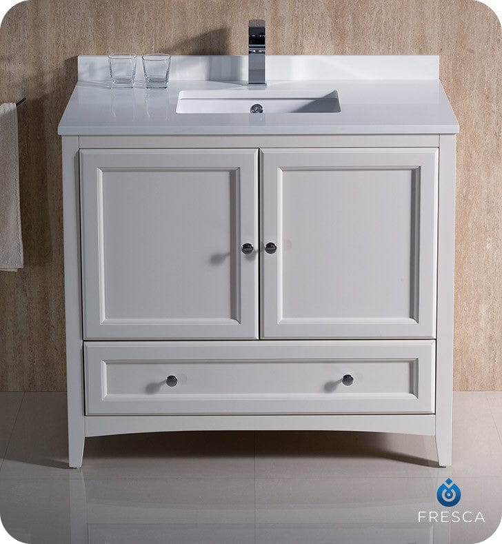 Fresca Oxford 36 Antique White Traditional Bathroom Cabinet w/ Top & Sink