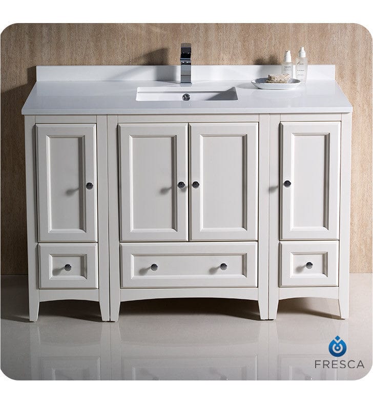 Fresca Oxford 48 Antique White Traditional Bathroom Cabinets w/ Top & Sink
