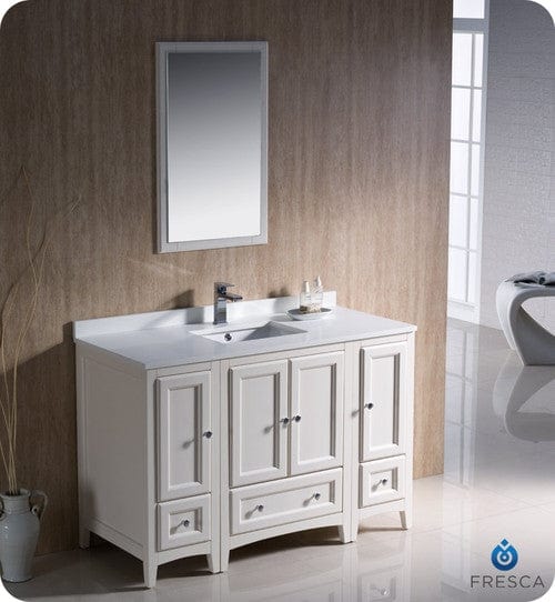 Fresca Oxford 48" Antique White Traditional Bathroom Vanity w/ 2 Side Cabinets