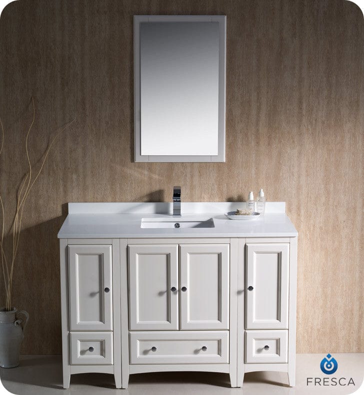 Fresca Oxford 48 Antique White Traditional Bathroom Vanity w/ 2 Side Cabinets