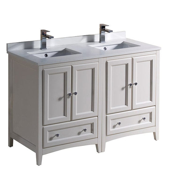 Fresca Oxford 48 Antique White Traditional Double Sink Bathroom Cabinets w/ Top & Sinks