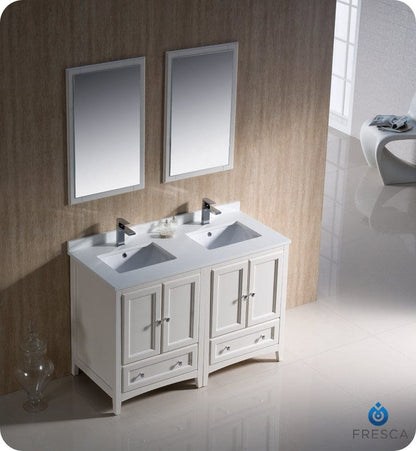 Fresca Oxford 48 Antique White Traditional Double Sink Bathroom Vanity