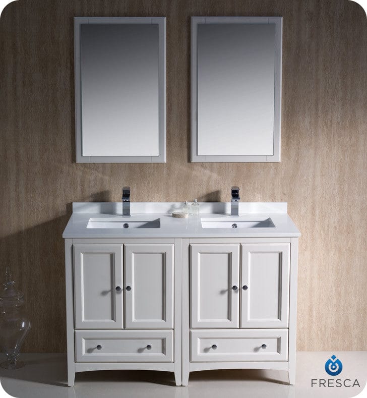 Fresca Oxford 48 Antique White Traditional Double Sink Bathroom Vanity