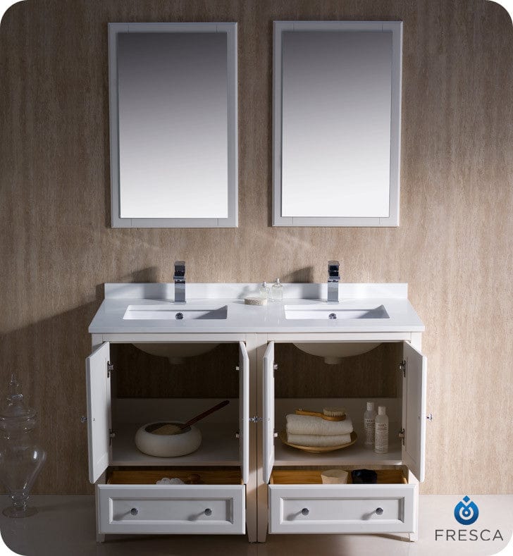 Fresca Oxford 48 Antique White Traditional Double Sink Bathroom Vanity