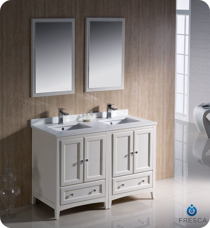 Fresca Oxford 48 Antique White Traditional Double Sink Bathroom Vanity