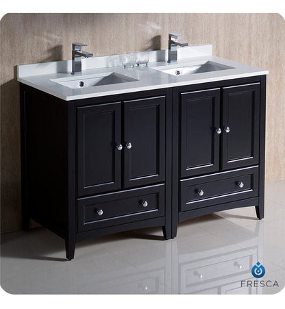 Fresca Oxford 48 Espresso Traditional Double Sink Bathroom Cabinets w/ Top & Sinks