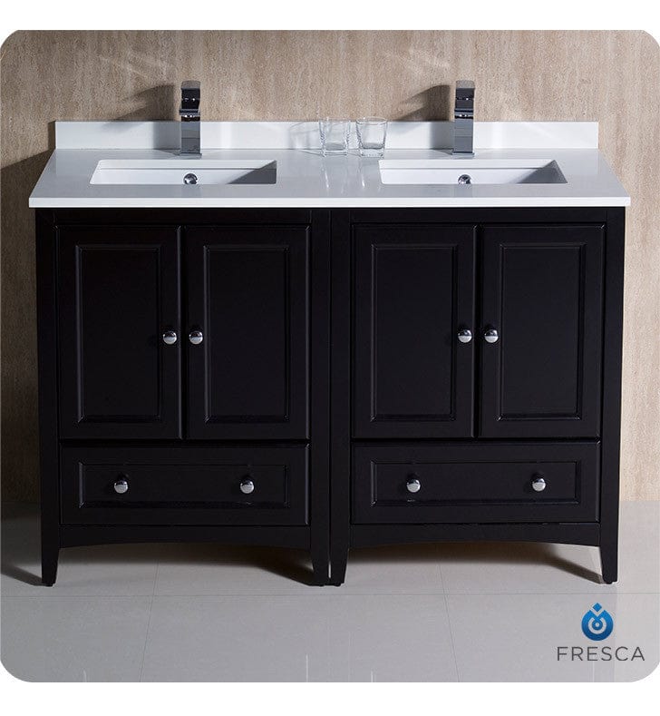 Fresca Oxford 48 Espresso Traditional Double Sink Bathroom Cabinets w/ Top & Sinks