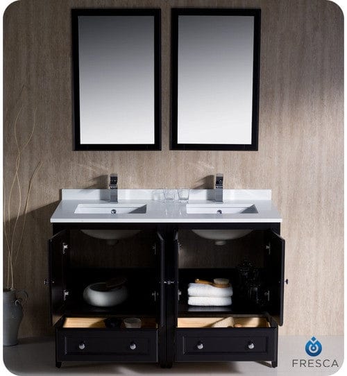 Fresca Oxford 48" Espresso Traditional Double Sink Bathroom Vanity