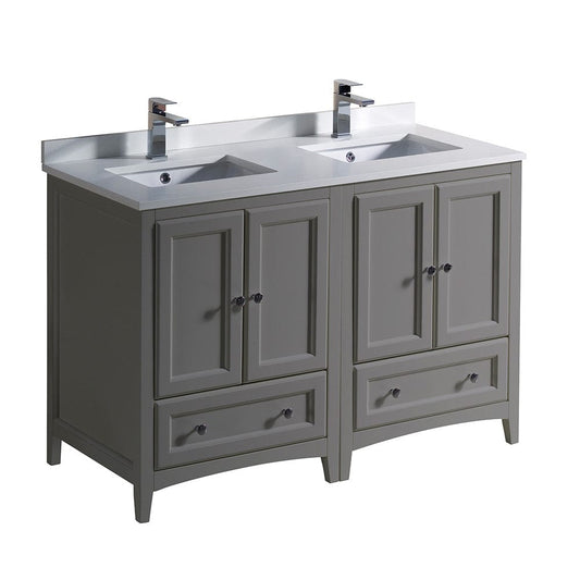 Fresca Oxford 48" Gray Traditional Double Sink Bathroom Cabinets w/ Top & Sinks