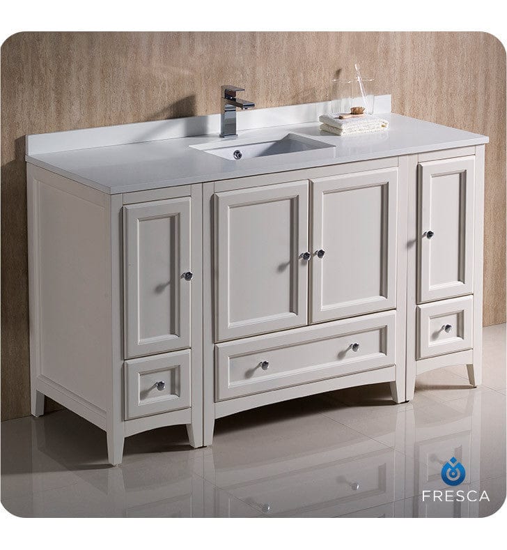 Fresca Oxford 54 Antique White Traditional Bathroom Cabinets w/ Top & Sink