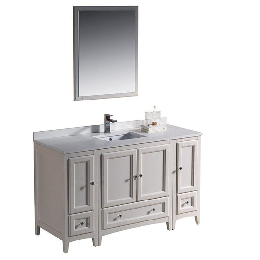 Fresca Oxford 54" Antique White Traditional Bathroom Vanity w/ 2 Side Cabinets