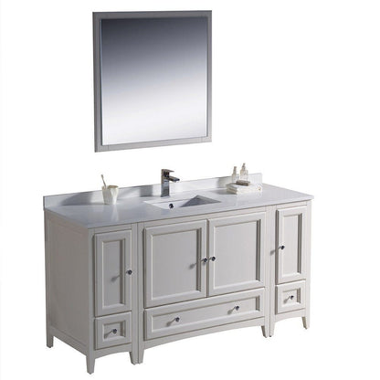 Fresca Oxford 60" Antique White Traditional Bathroom Vanity w/ 2 Side Cabinets