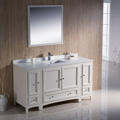 Fresca Oxford 60 Antique White Traditional Bathroom Vanity w/ 2 Side Cabinets