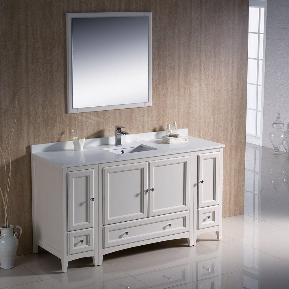 Fresca Oxford 60 Antique White Traditional Bathroom Vanity w/ 2 Side Cabinets