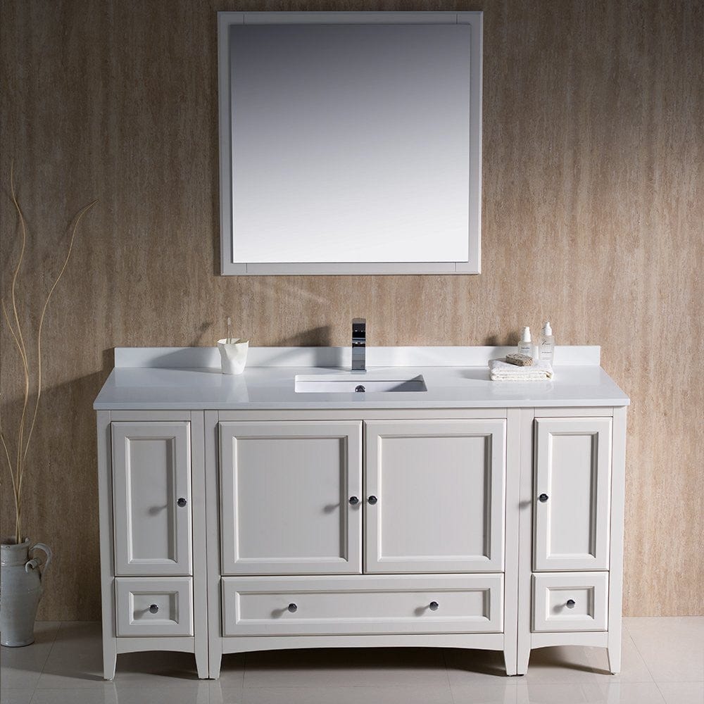 Fresca Oxford 60 Antique White Traditional Bathroom Vanity w/ 2 Side Cabinets