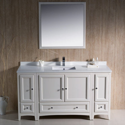 Fresca Oxford 60 Antique White Traditional Bathroom Vanity w/ 2 Side Cabinets