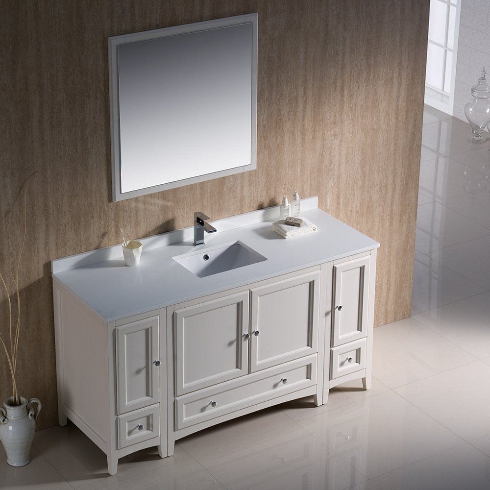 Fresca Oxford 60 Antique White Traditional Bathroom Vanity w/ 2 Side Cabinets