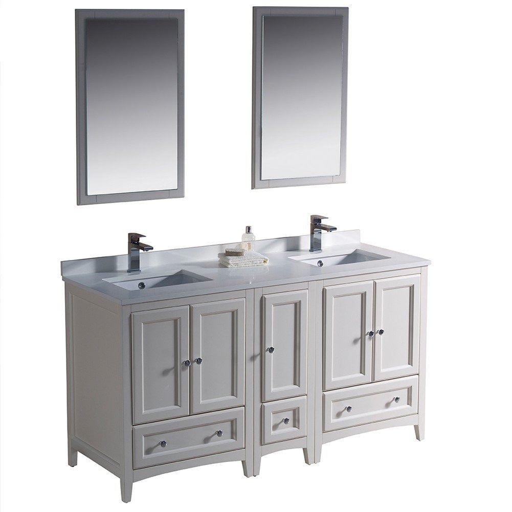 Fresca Oxford 60" Antique White Traditional Double Sink Bathroom Vanity w/ Side Cabinet