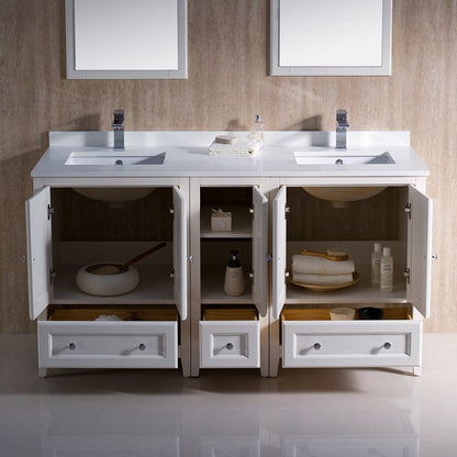 Fresca Oxford 60 Antique White Traditional Double Sink Bathroom Vanity w/ Side Cabinet