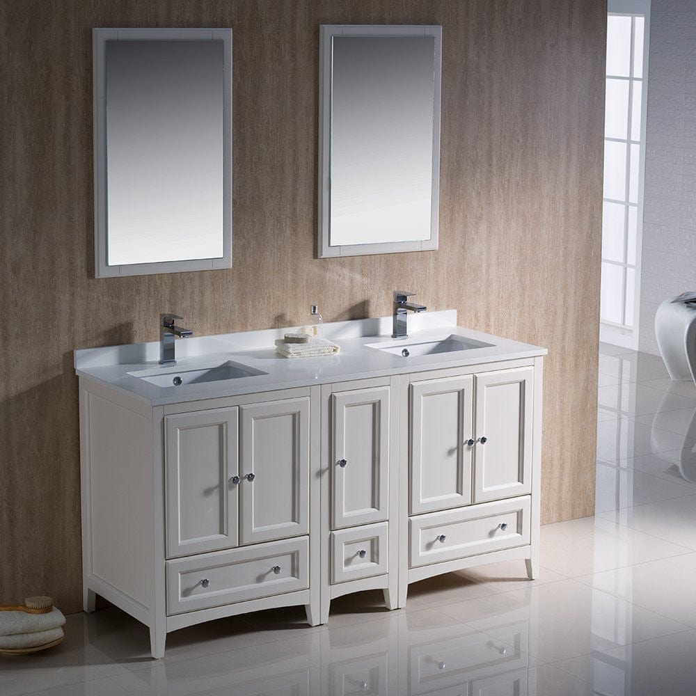 Fresca Oxford 60 Antique White Traditional Double Sink Bathroom Vanity w/ Side Cabinet