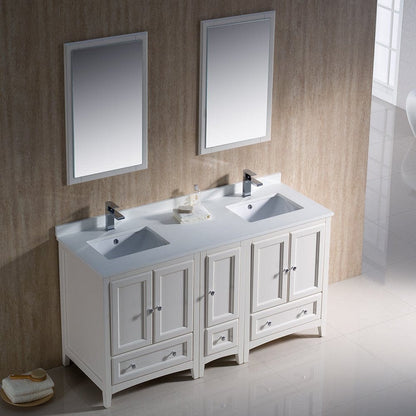 Fresca Oxford 60 Antique White Traditional Double Sink Bathroom Vanity w/ Side Cabinet