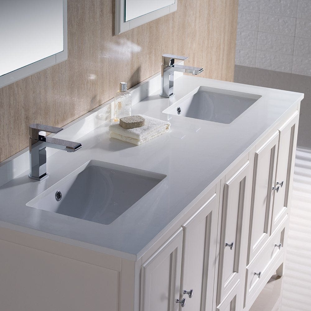 Fresca Oxford 60 Antique White Traditional Double Sink Bathroom Vanity w/ Side Cabinet