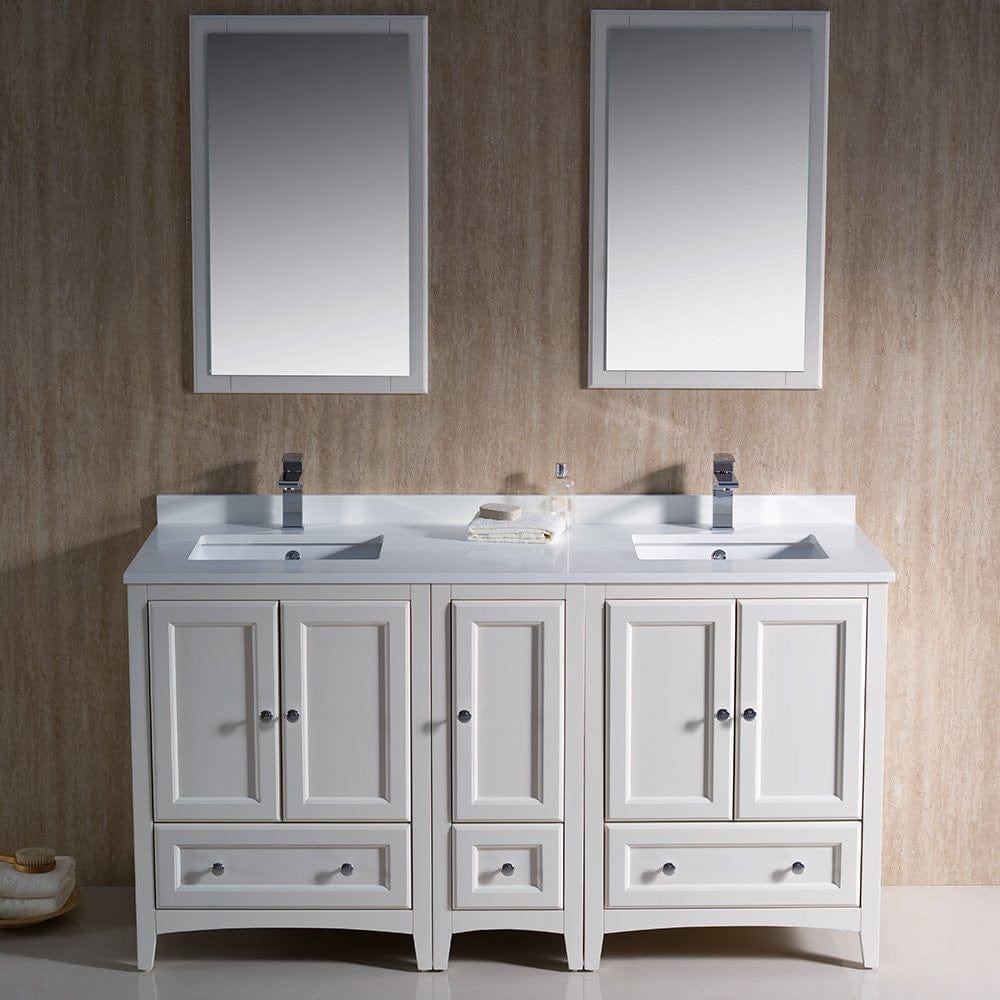 Fresca Oxford 60 Antique White Traditional Double Sink Bathroom Vanity w/ Side Cabinet