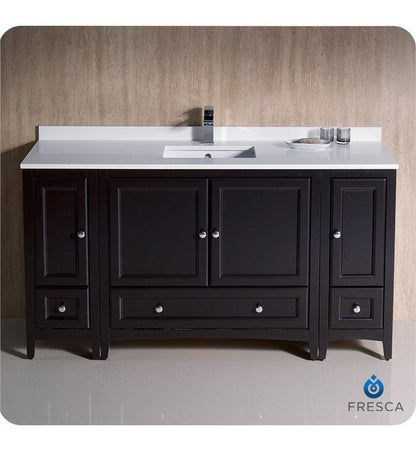 Fresca Oxford 60 Espresso Traditional Bathroom Cabinets w/ Top & Sink