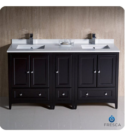 Fresca Oxford 60 Espresso Traditional Double Sink Bathroom Cabinets w/ Top & Sinks