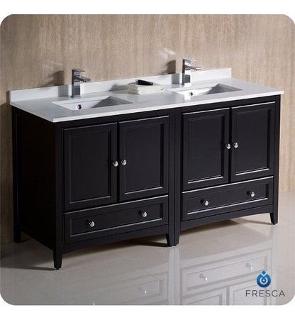 Fresca Oxford 60 Espresso Traditional Double Sink Bathroom Cabinets w/ Top & Sinks