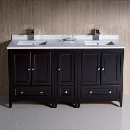 Fresca Oxford 60 Espresso Traditional Double Sink Bathroom Cabinets w/ Top & Sinks