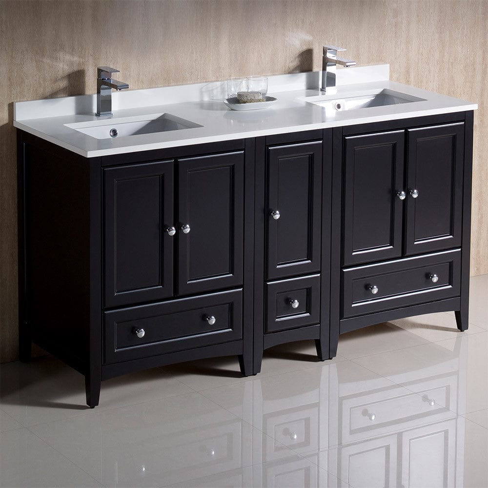 Fresca Oxford 60 Espresso Traditional Double Sink Bathroom Cabinets w/ Top & Sinks