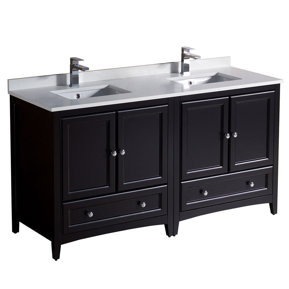 Fresca Oxford 60 Espresso Traditional Double Sink Bathroom Cabinets w/ Top & Sinks