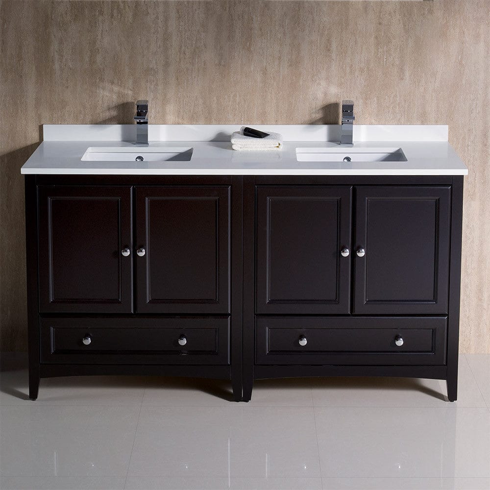 Fresca Oxford 60 Espresso Traditional Double Sink Bathroom Cabinets w/ Top & Sinks