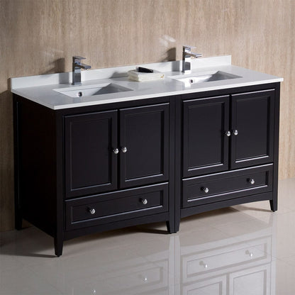 Fresca Oxford 60 Espresso Traditional Double Sink Bathroom Cabinets w/ Top & Sinks