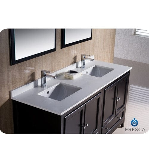 Fresca Oxford 60" Espresso Traditional Double Sink Bathroom Vanity