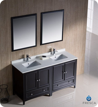 Fresca Oxford 60 Espresso Traditional Double Sink Bathroom Vanity