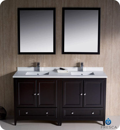 Fresca Oxford 60 Espresso Traditional Double Sink Bathroom Vanity