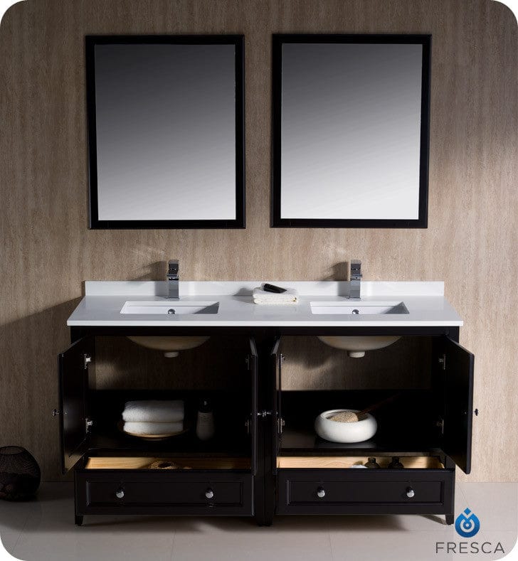 Fresca Oxford 60 Espresso Traditional Double Sink Bathroom Vanity