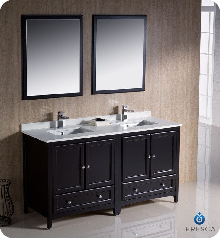 Fresca Oxford 60 Espresso Traditional Double Sink Bathroom Vanity