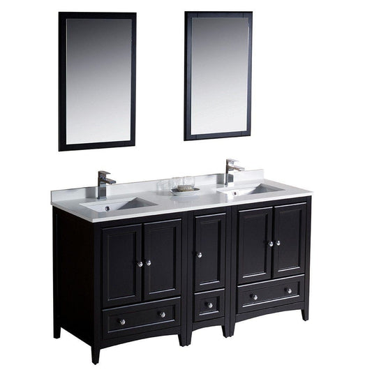 Fresca Oxford 60" Espresso Traditional Double Sink Bathroom Vanity w/ Side Cabinet