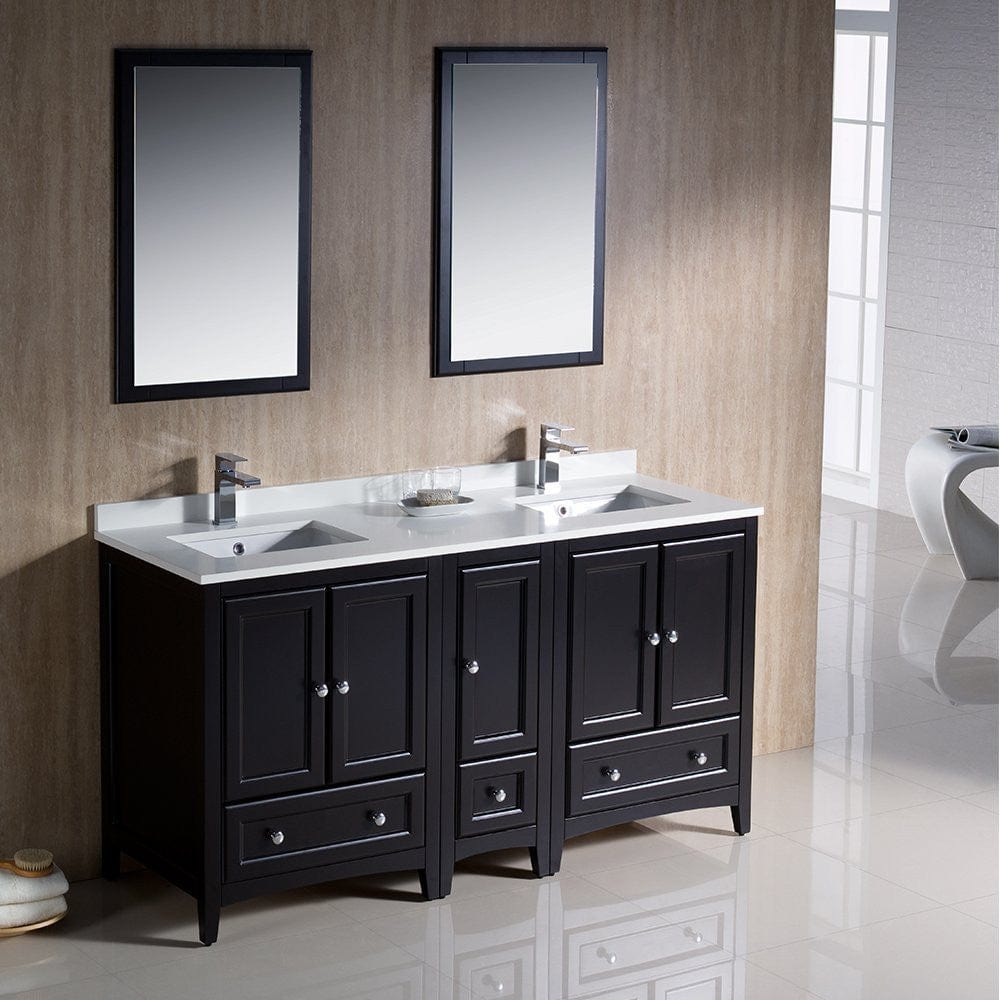 Fresca Oxford 60 Espresso Traditional Double Sink Bathroom Vanity w/ Side Cabinet