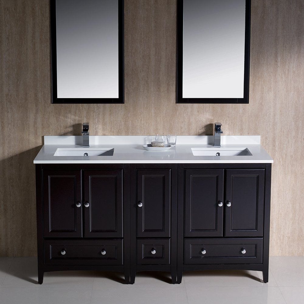 Fresca Oxford 60 Espresso Traditional Double Sink Bathroom Vanity w/ Side Cabinet